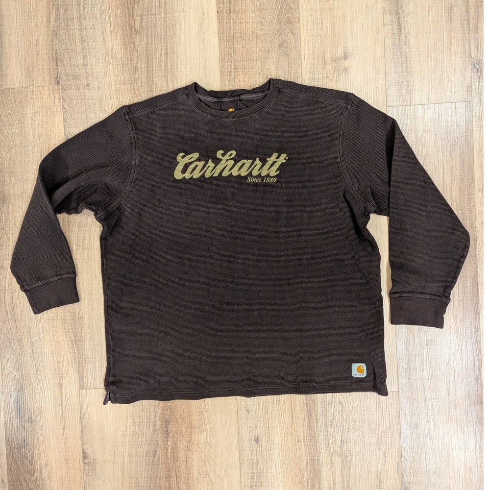 Carhartt 100569 Men 2XL Dark Brown Textured Knit Script Thermal Long Sleeve